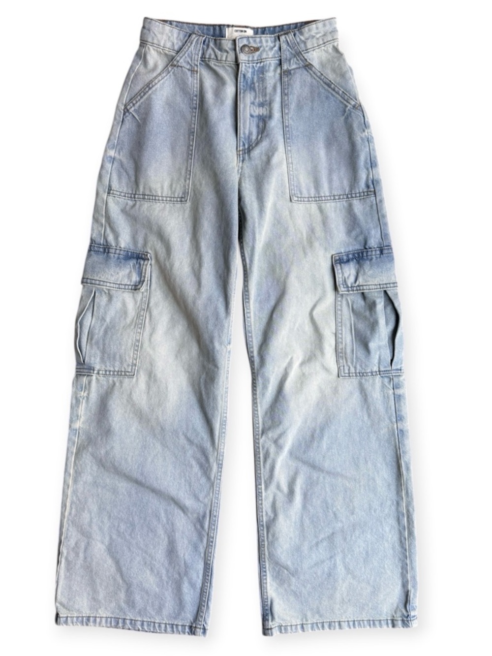NWT COTTON:ON Relaxed Cargo Jeans Women's Size 24 Wide Leg Mid Rise Light Blue